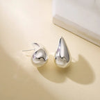 Aretes de Botón Gota Grande de Agua en Plata