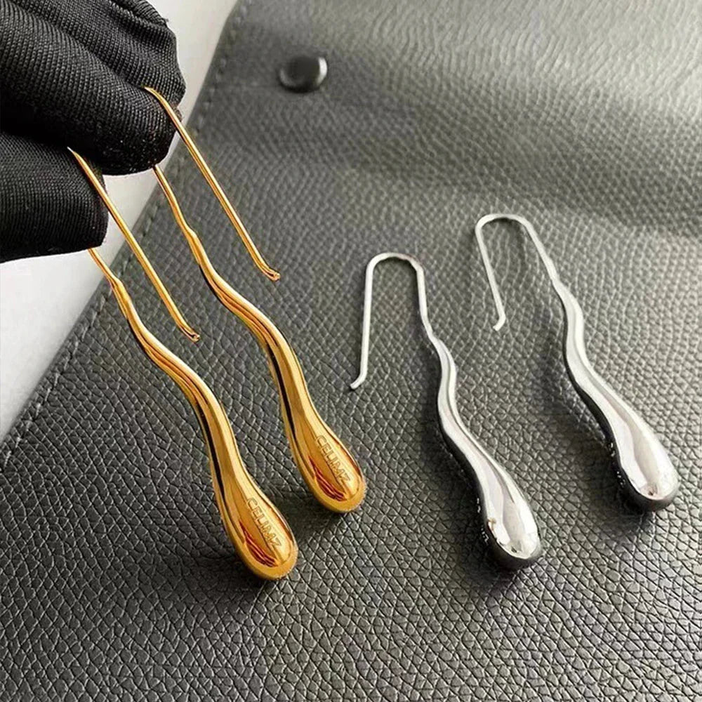 Elegantes Pendientes Colgantes Gota Fina de Agua oro