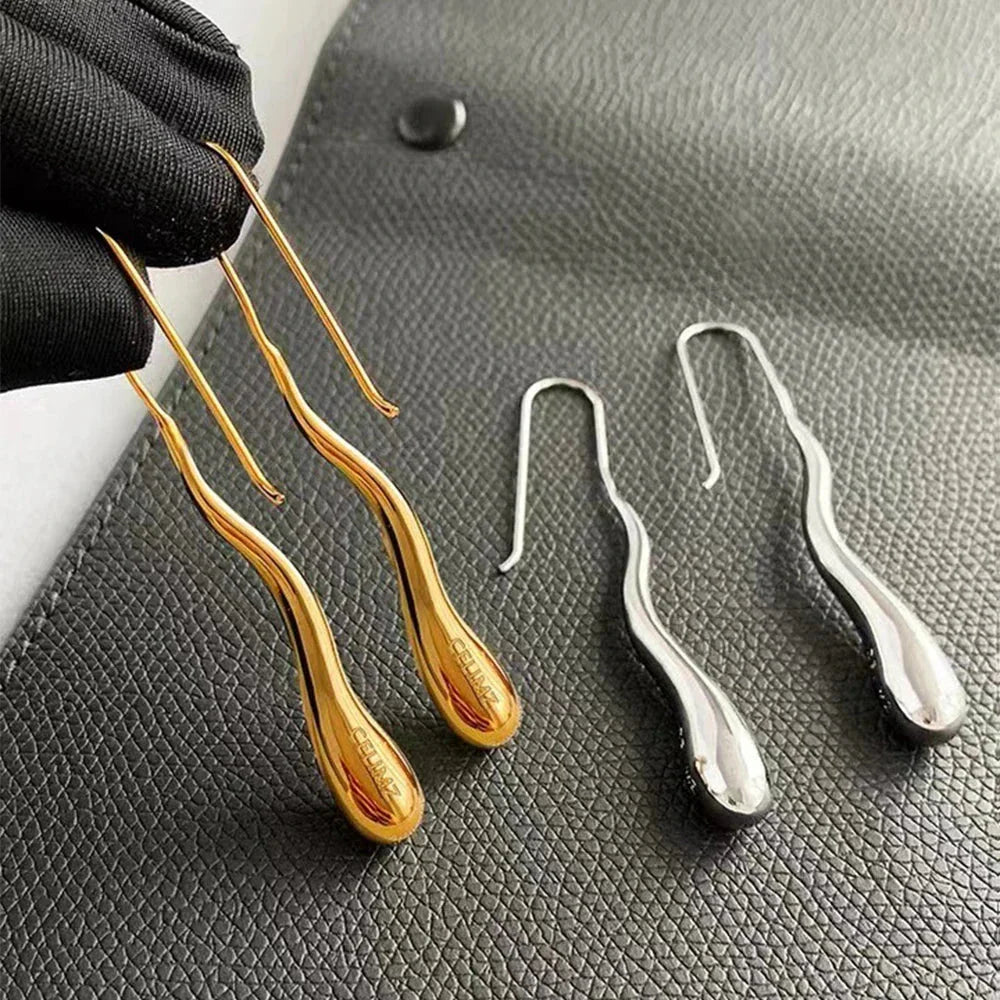 Elegantes Pendientes Colgantes Gota Fina de Agua oro