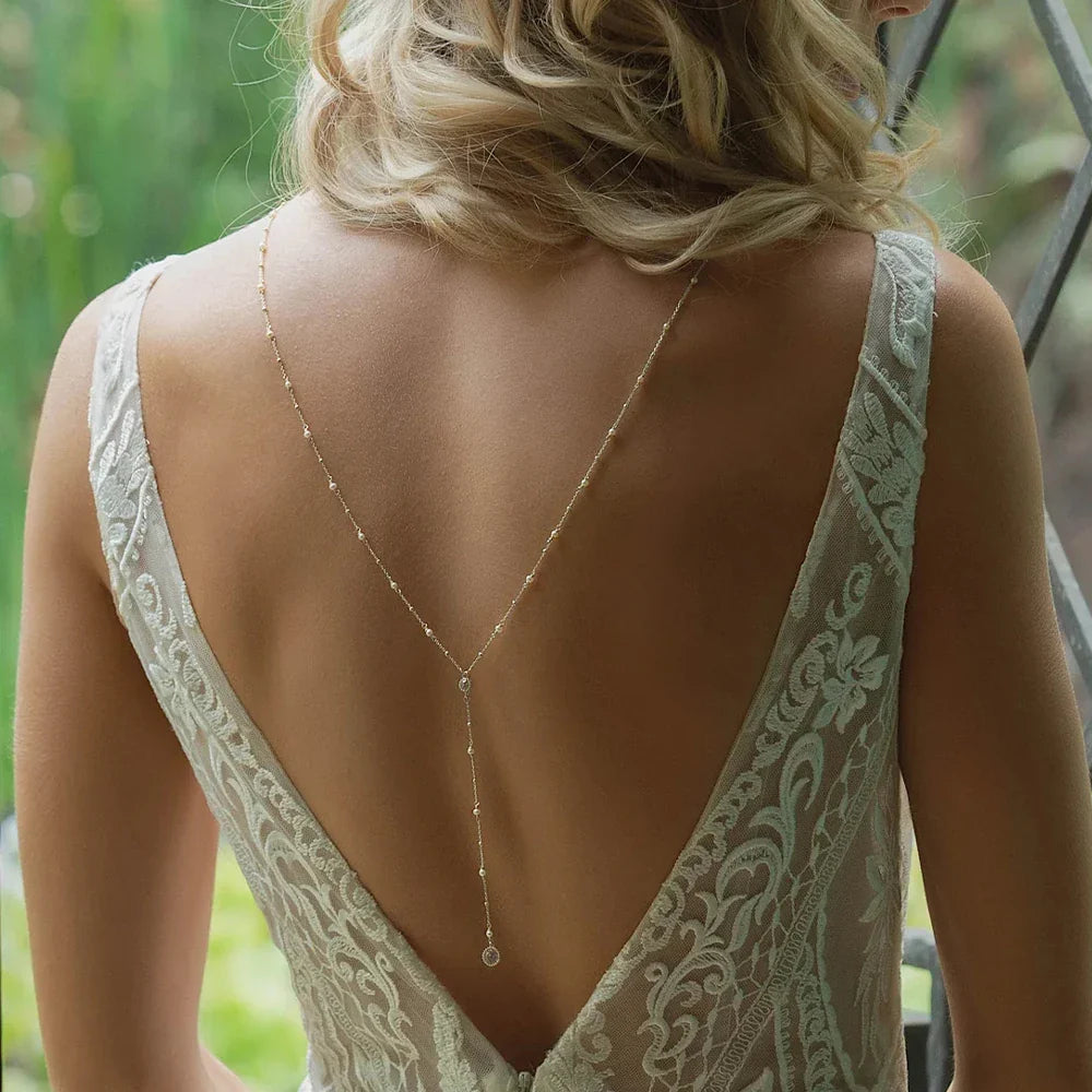 Conjunto Collar de Cadena Doble Adorno Dorsal Mujer plata