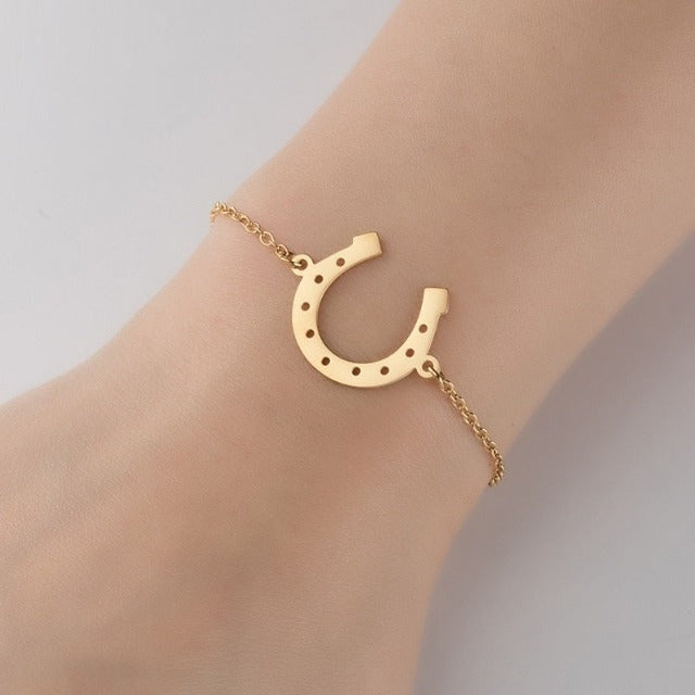 Pulsera Gourmette Herradura Amuleto de la Suerte de Oro