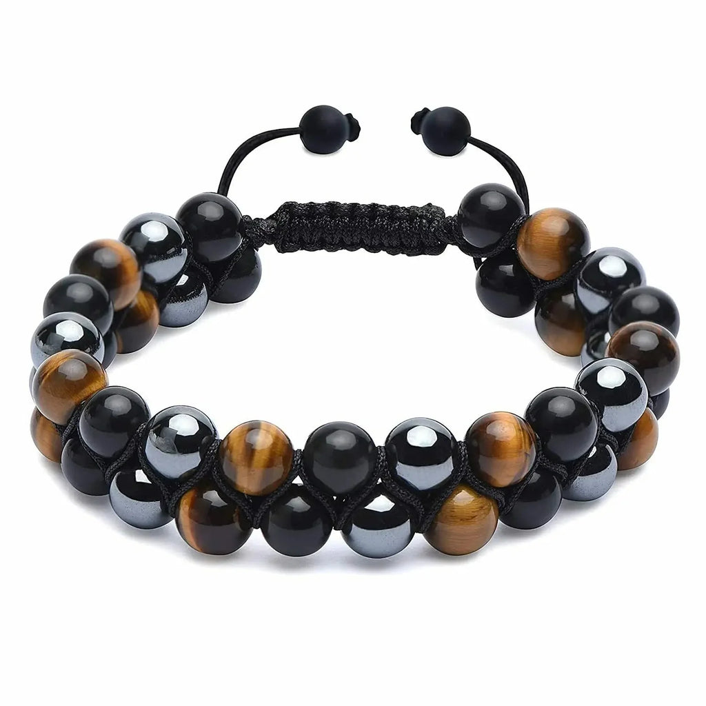 Pulsera Gourmette Ojo de Tigre con Cordones y Piedras