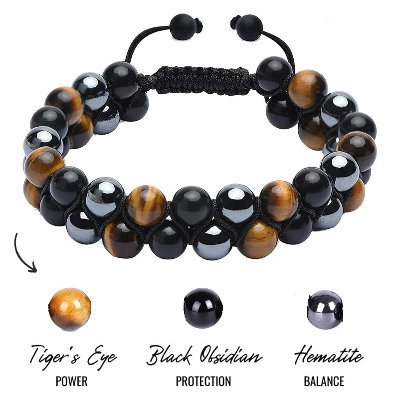 Pulsera Gourmette Ojo de Tigre con Cordones y Piedras