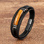 Pulsera Gourmette de Cuero para Hombre con Ojo de Tigre