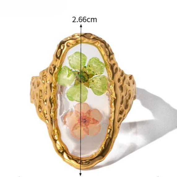 Anillo Grande con Flor en Marco Transparente