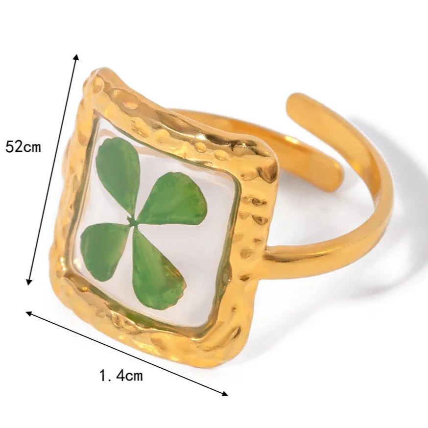 Anillo Grande con Flor en Marco Transparente