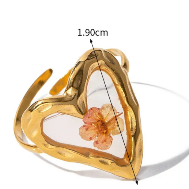 Anillo Grande con Flor en Marco Transparente