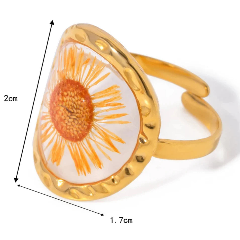 Anillo Grande con Flor en Marco Transparente