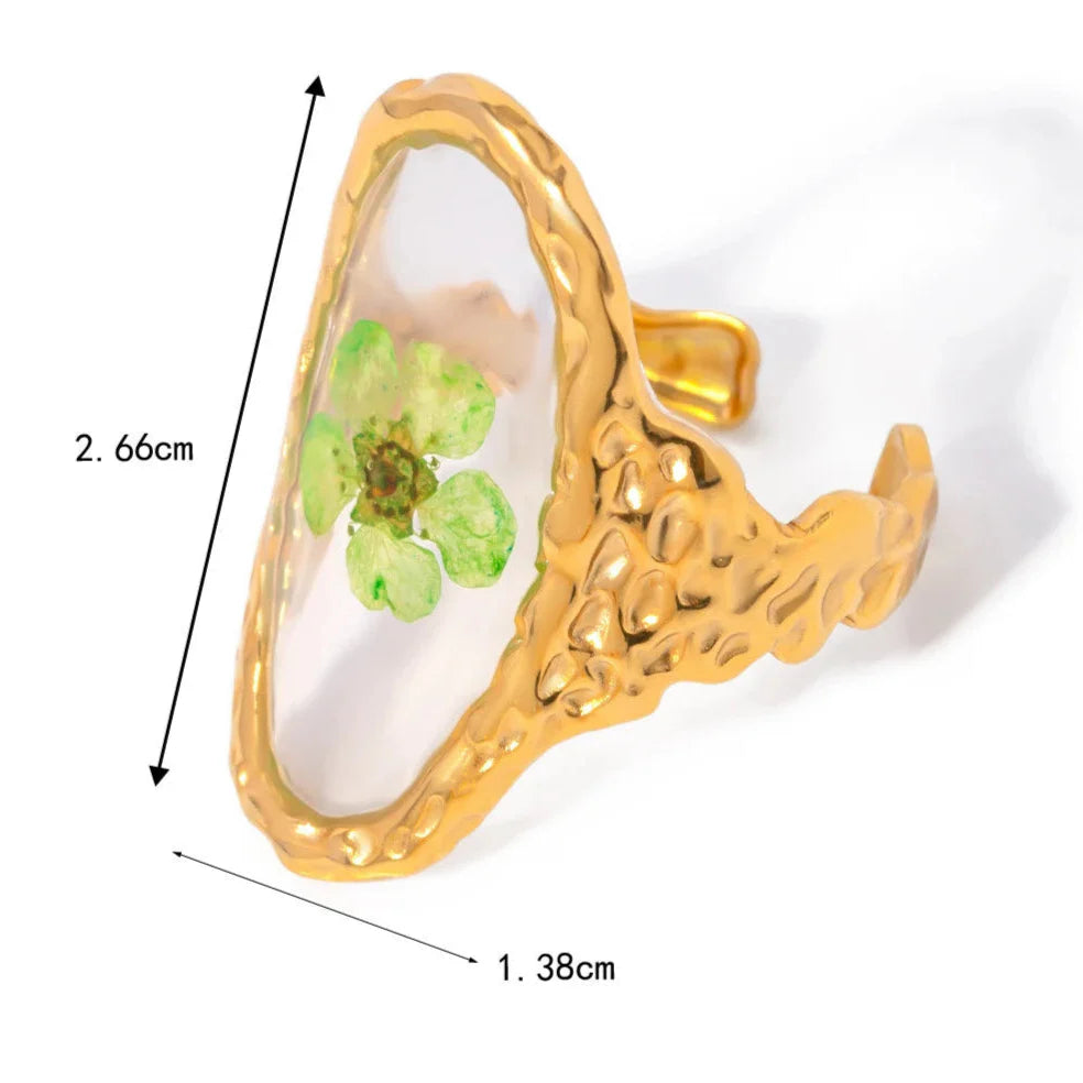 Anillo Grande con Flor en Marco Transparente