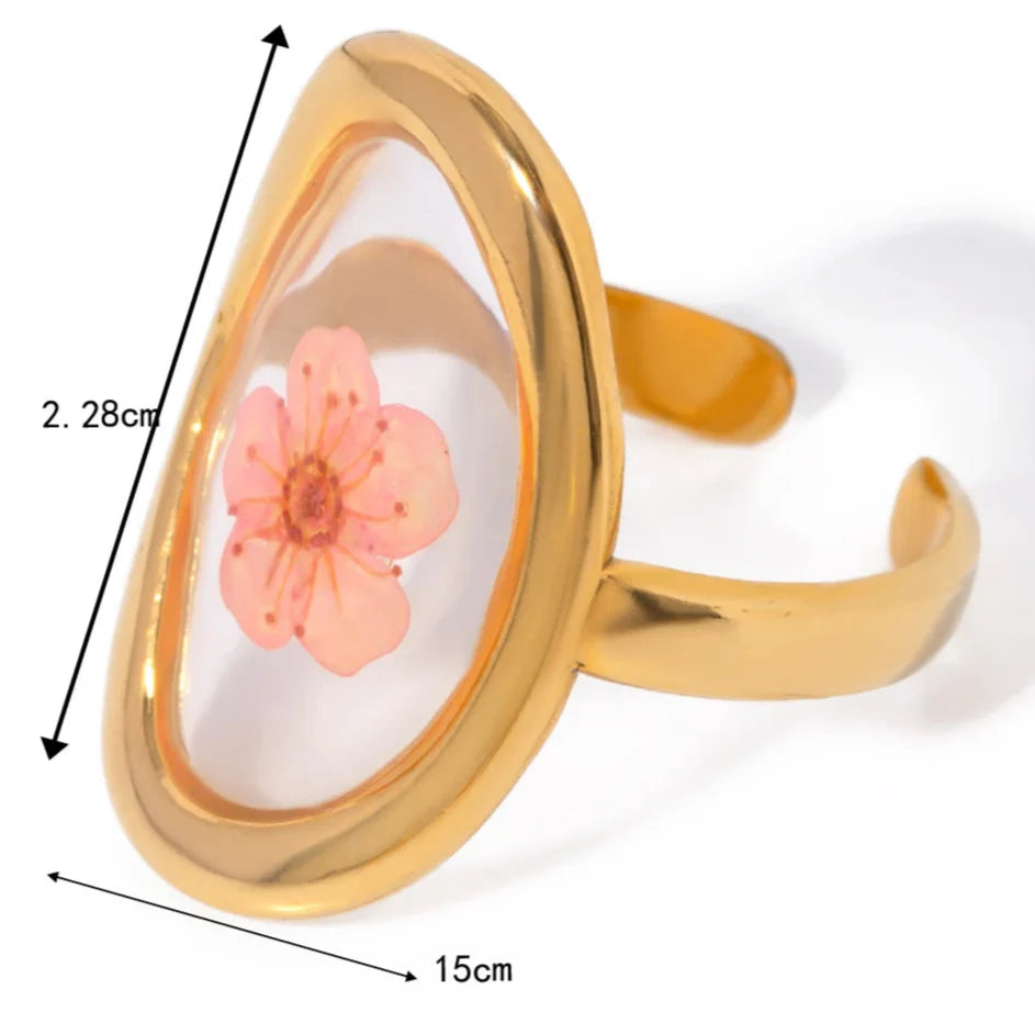 Anillo Grande con Flor en Marco Transparente