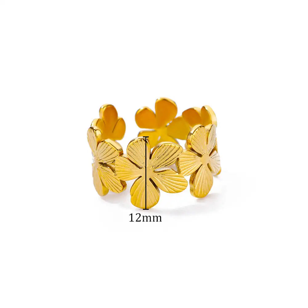 Anillo Grande con Flores de 5 Pétalos Dorados