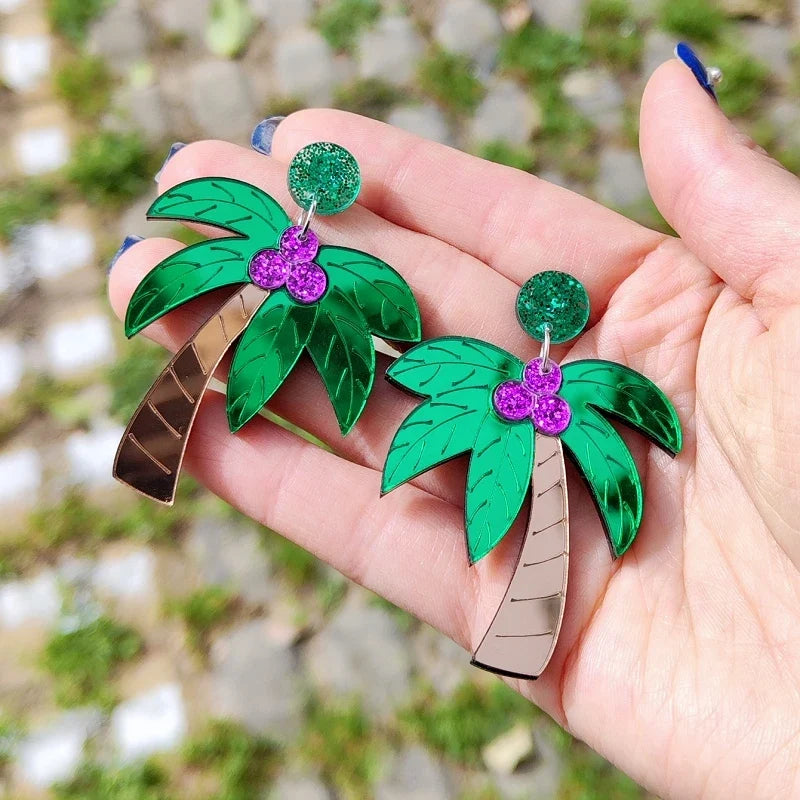Aretes grandes coloridas de palma verde