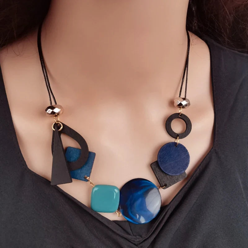 Collar con Colgante Asimétrico de Estilo Bohemio azul