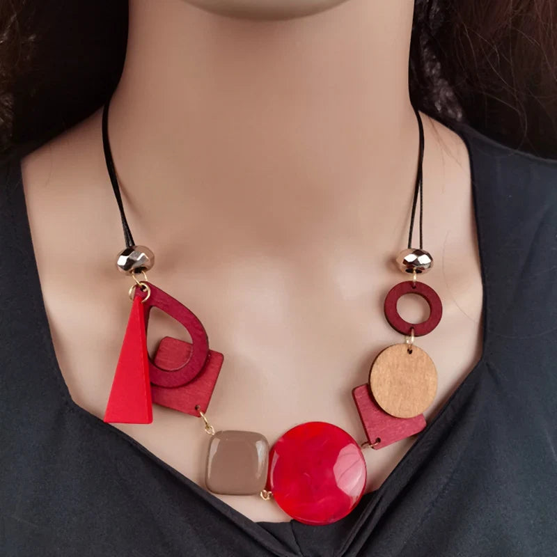 Collar con Colgante Asimétrico de Estilo Bohemio rojo