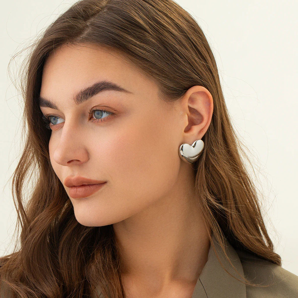 Aretes Grandes de Corazón para Mujer en Plata
