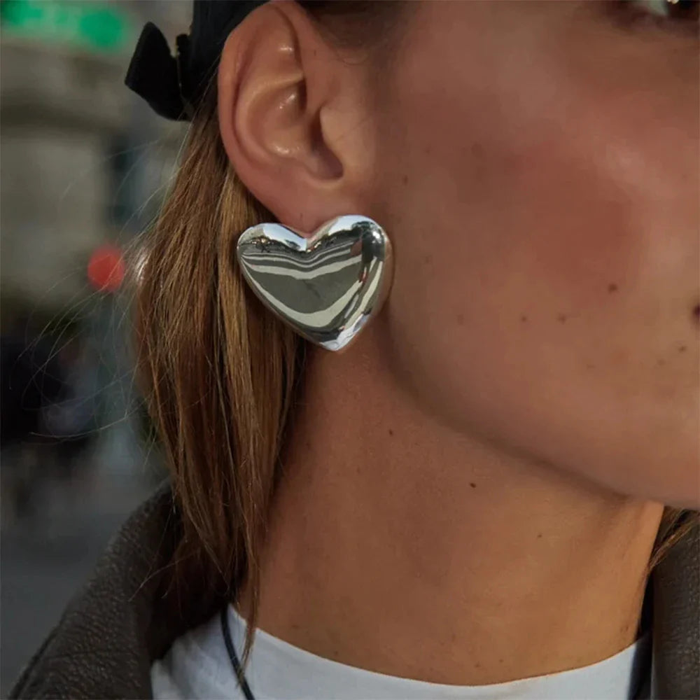 Aretes Grandes de Corazón para Mujer en Plata