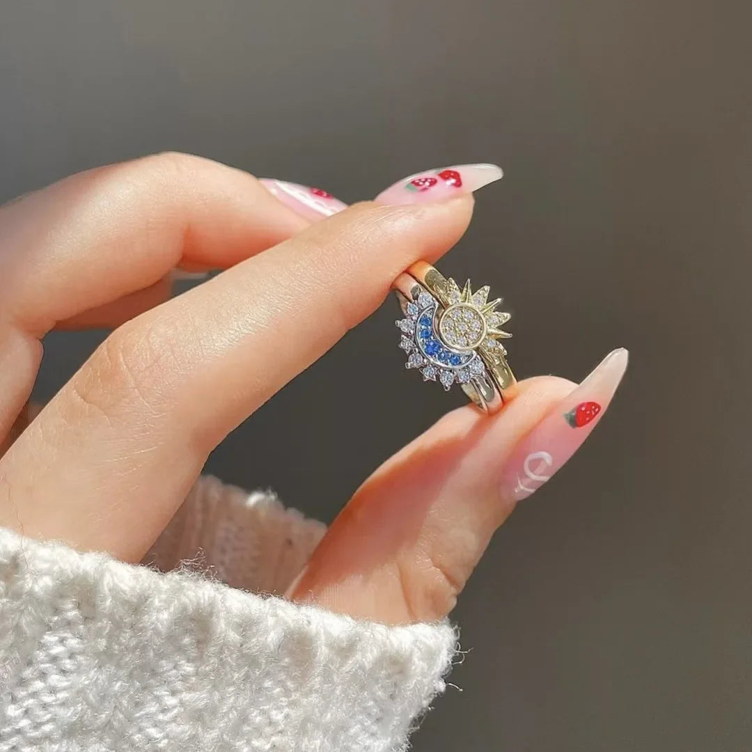 Juego de 2 Anillos Luna o Sol en Circonia para Pareja