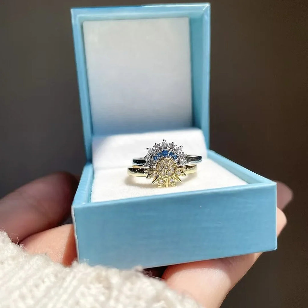 Juego de 2 Anillos Luna o Sol en Circonia para Pareja