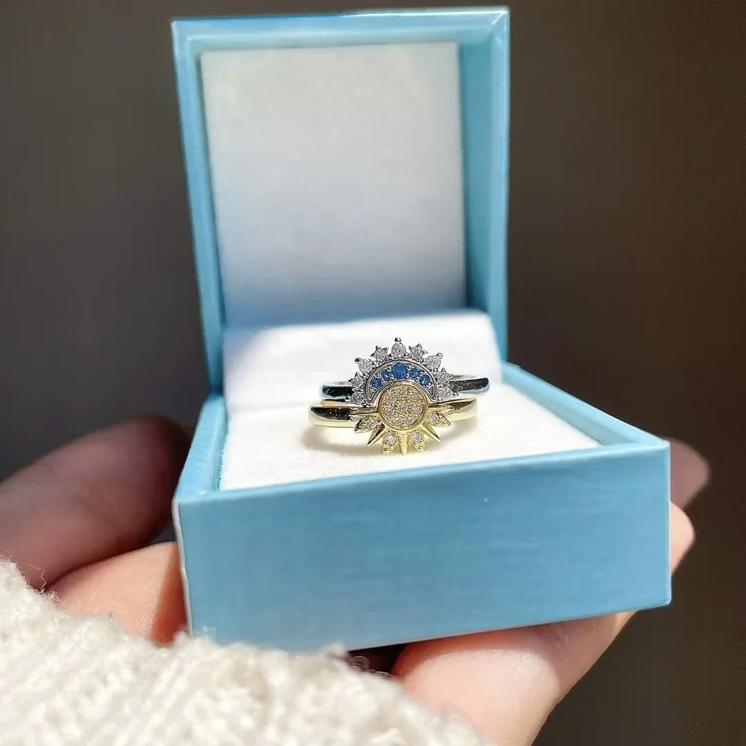 Juego de 2 Anillos Luna o Sol en Circonia para Pareja