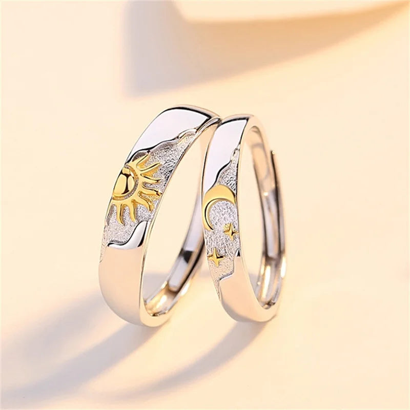 Juego de 2 Anillos para Parejas Anillo Luna y Sol de Circonio