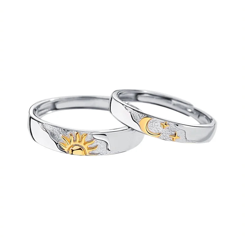 Juego de 2 Anillos para Parejas Anillo Luna y Sol de Circonio