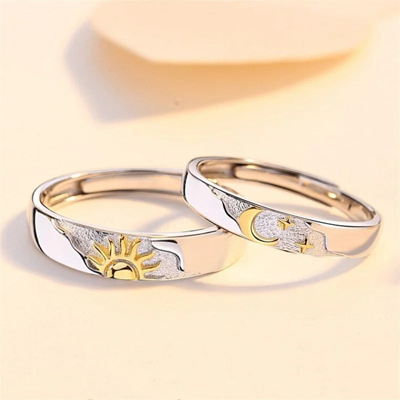 Juego de 2 Anillos para Parejas Anillo Luna y Sol de Circonio