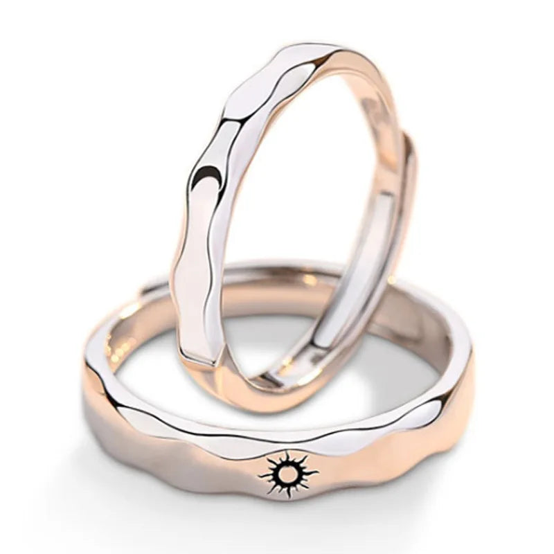 Juego de 2 Anillos para Parejas Anillo Sol y Luna Romántico