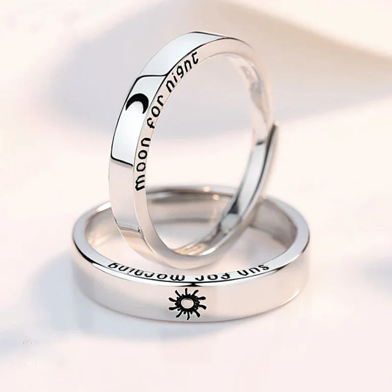Juego de 2 Anillos para Parejas Anillo Sol y Luna Romántico