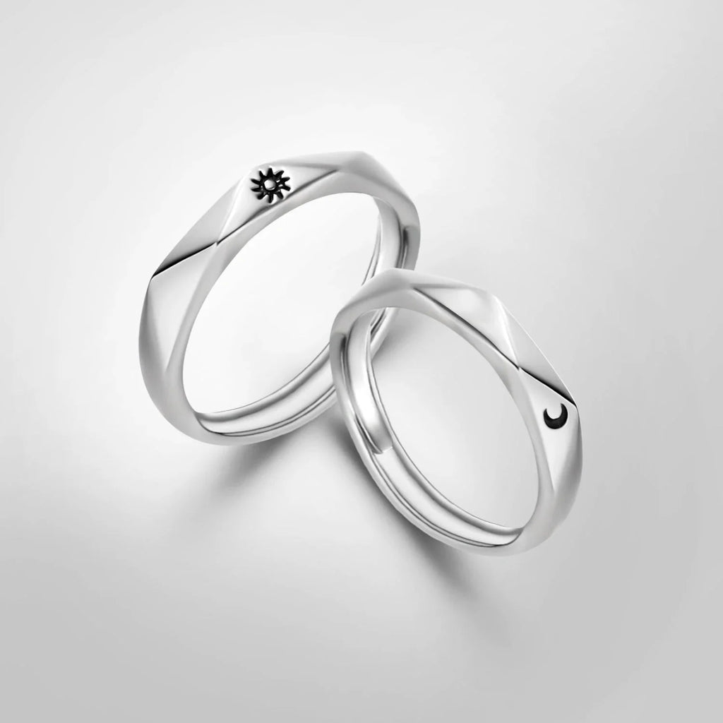 Juego de 2 Anillos para Parejas Anillo Sol y Luna Romántico