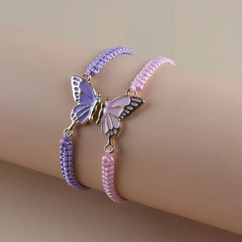 Juego de 2 Pulseras Ala de Mariposa para Mejores Amigos morado y rosa