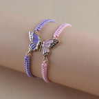 Juego de 2 Pulseras Ala de Mariposa para Mejores Amigos morado y rosa