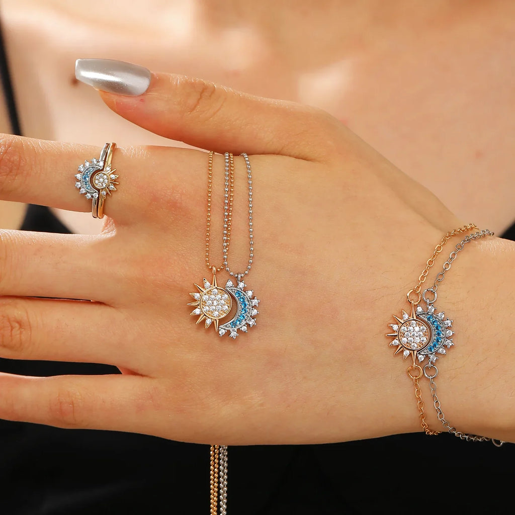 Juego de 2 Pulseras Luna o Sol en Circonio para Pareja