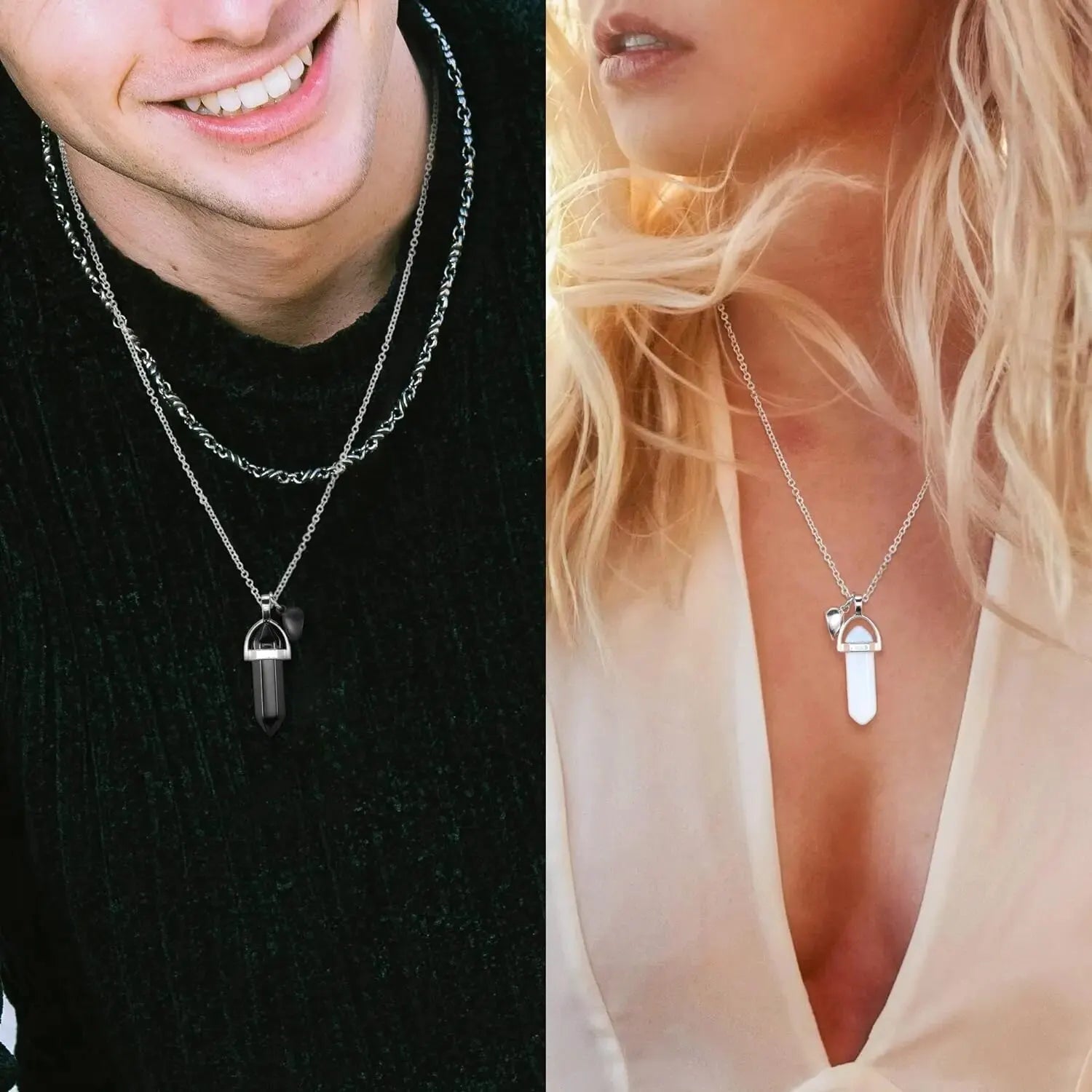 Juego de 2 Collares con Colgante de Piedra para Pareja