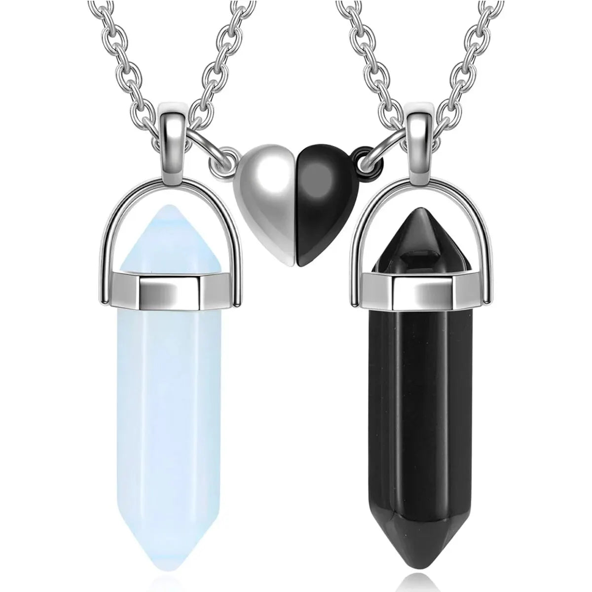 Juego de 2 Collares con Colgante de Piedra para Pareja blanco y negro 1