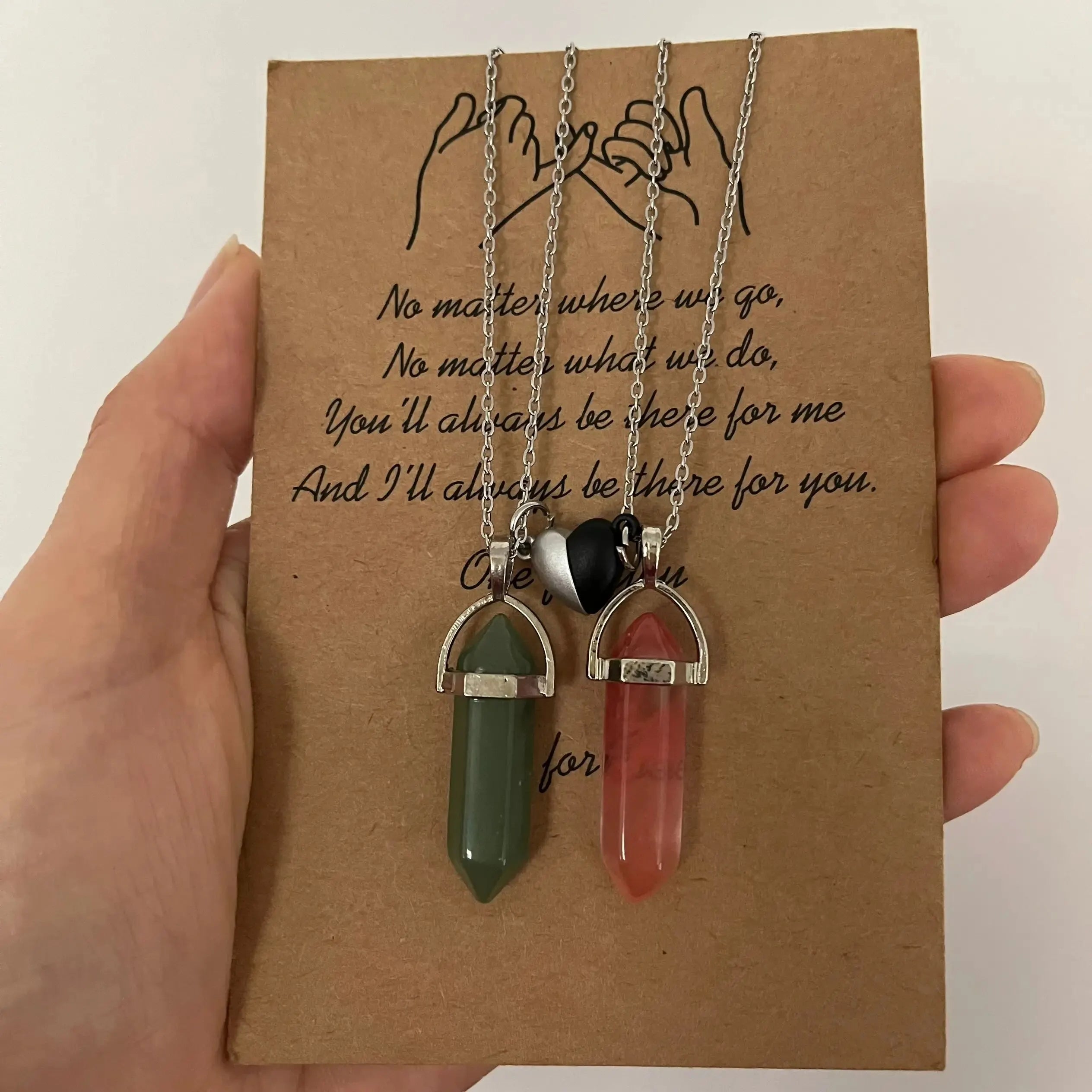 Juego de 2 Collares con Colgante de Piedra para Pareja rosa y verde