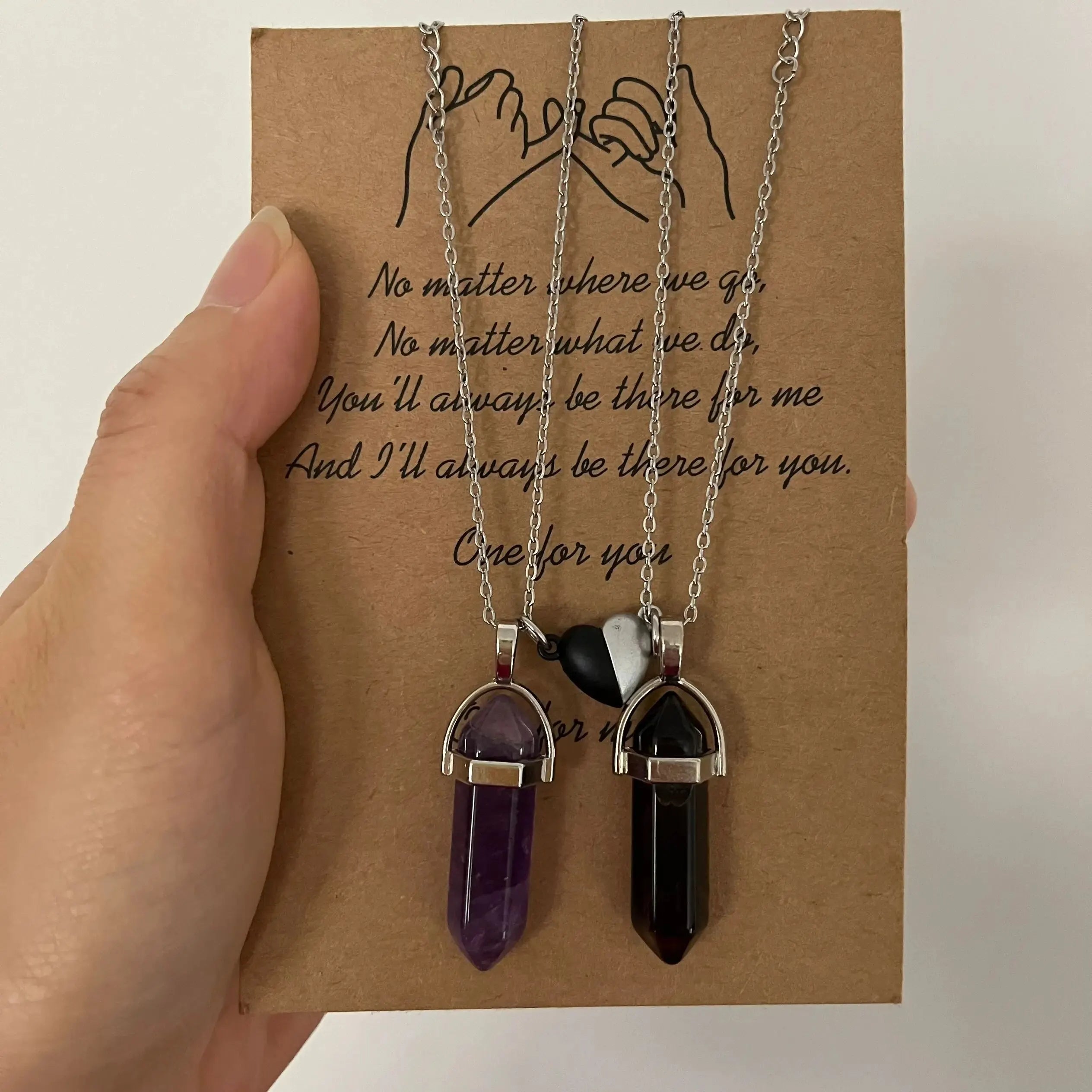 Juego de 2 Collares con Colgante de Piedra para Pareja morado y marrón