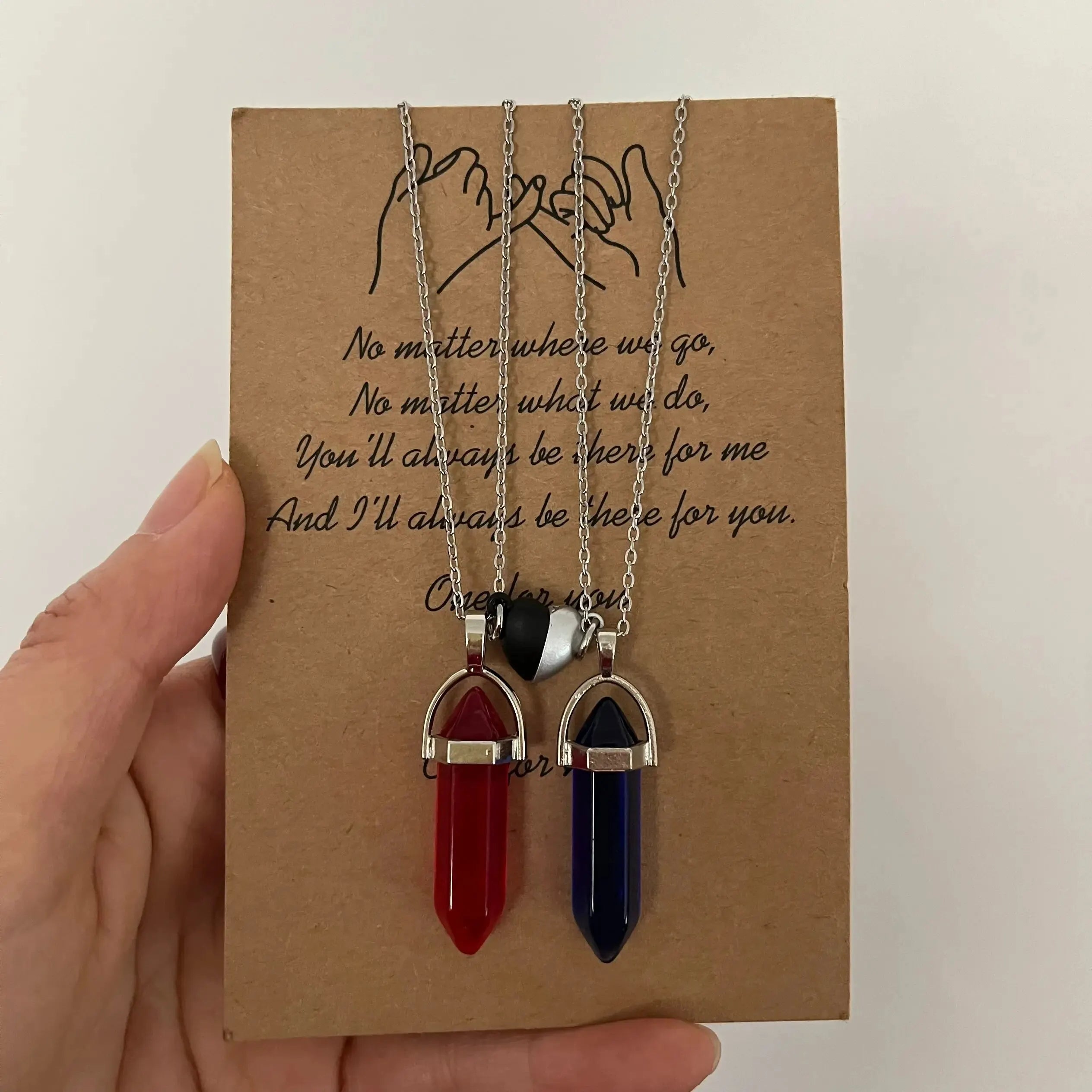 Juego de 2 Collares con Colgante de Piedra para Pareja rojo y azul
