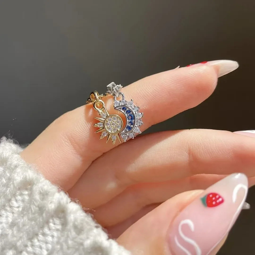 Juego de 2 Collares con Colgante de Luna o Sol en Circonio para Pareja en oro y plata