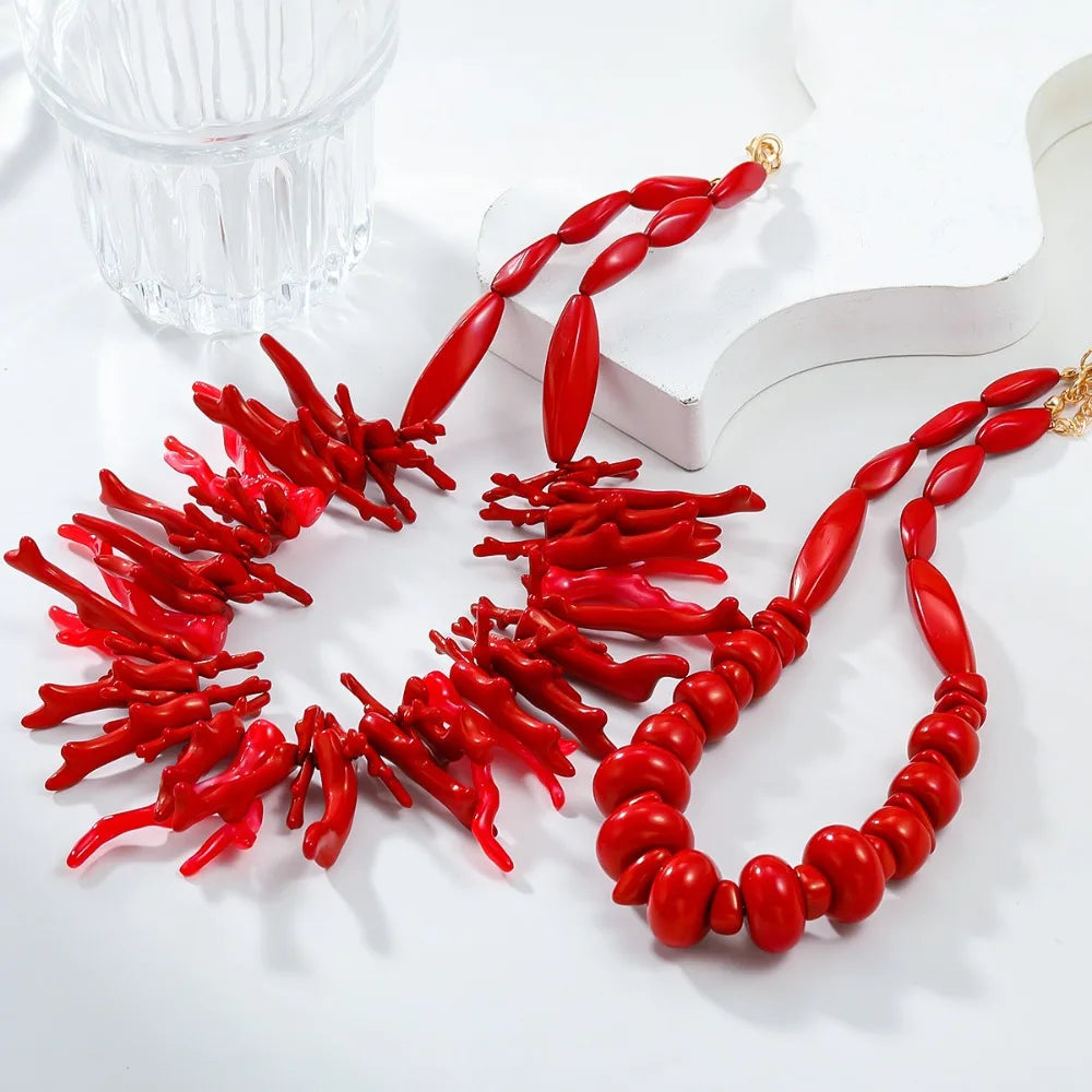 Lote de 2 collares de coral rojo