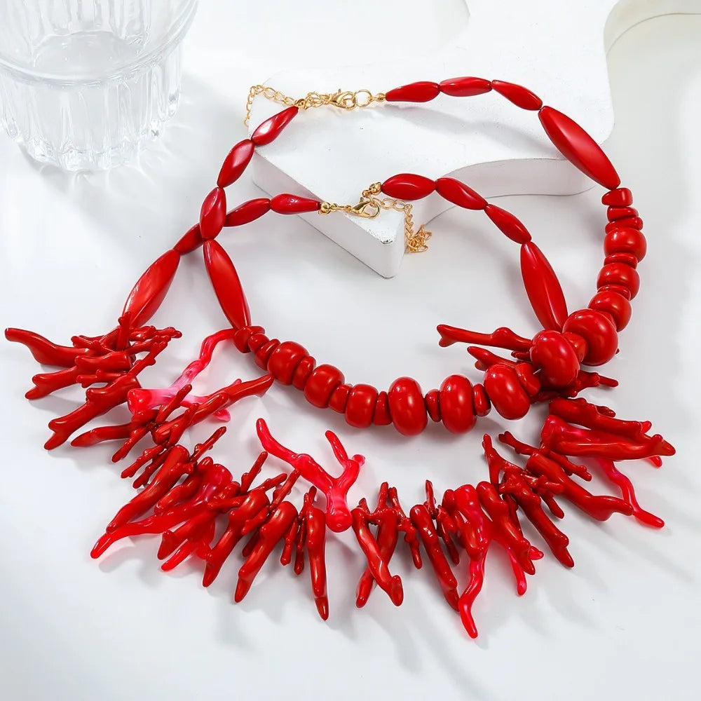 Lote de 2 collares de coral rojo