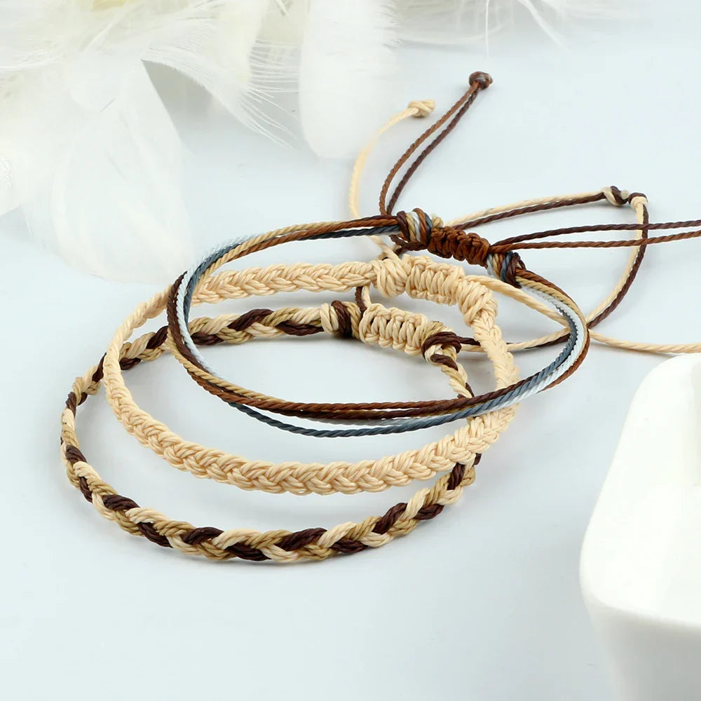 Juego de 3 pulseras brasileñas trenzadas impermeables beige