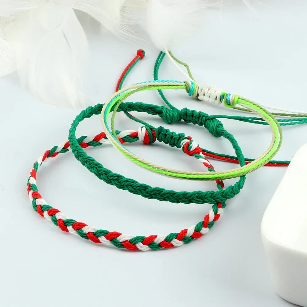 Juego de 3 pulseras brasileñas trenzadas impermeables verde y roja