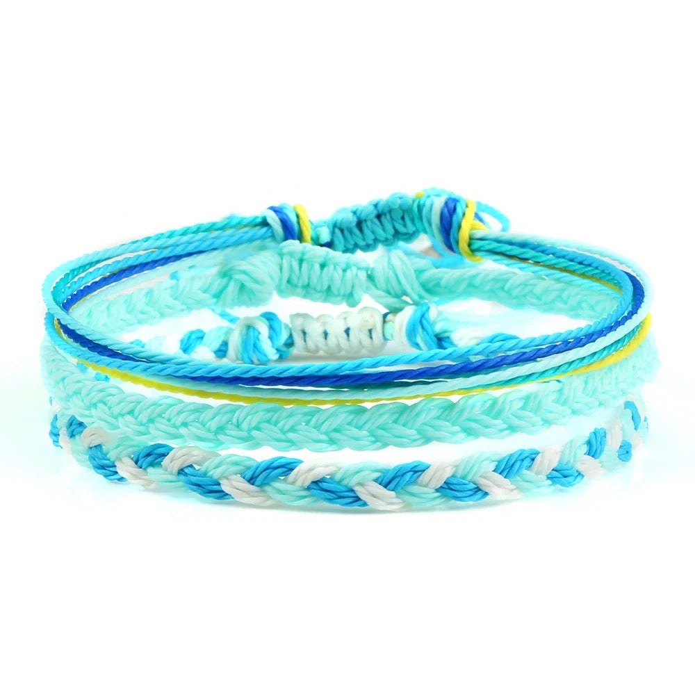 Juego de 3 pulseras brasileñas trenzadas impermeables azules