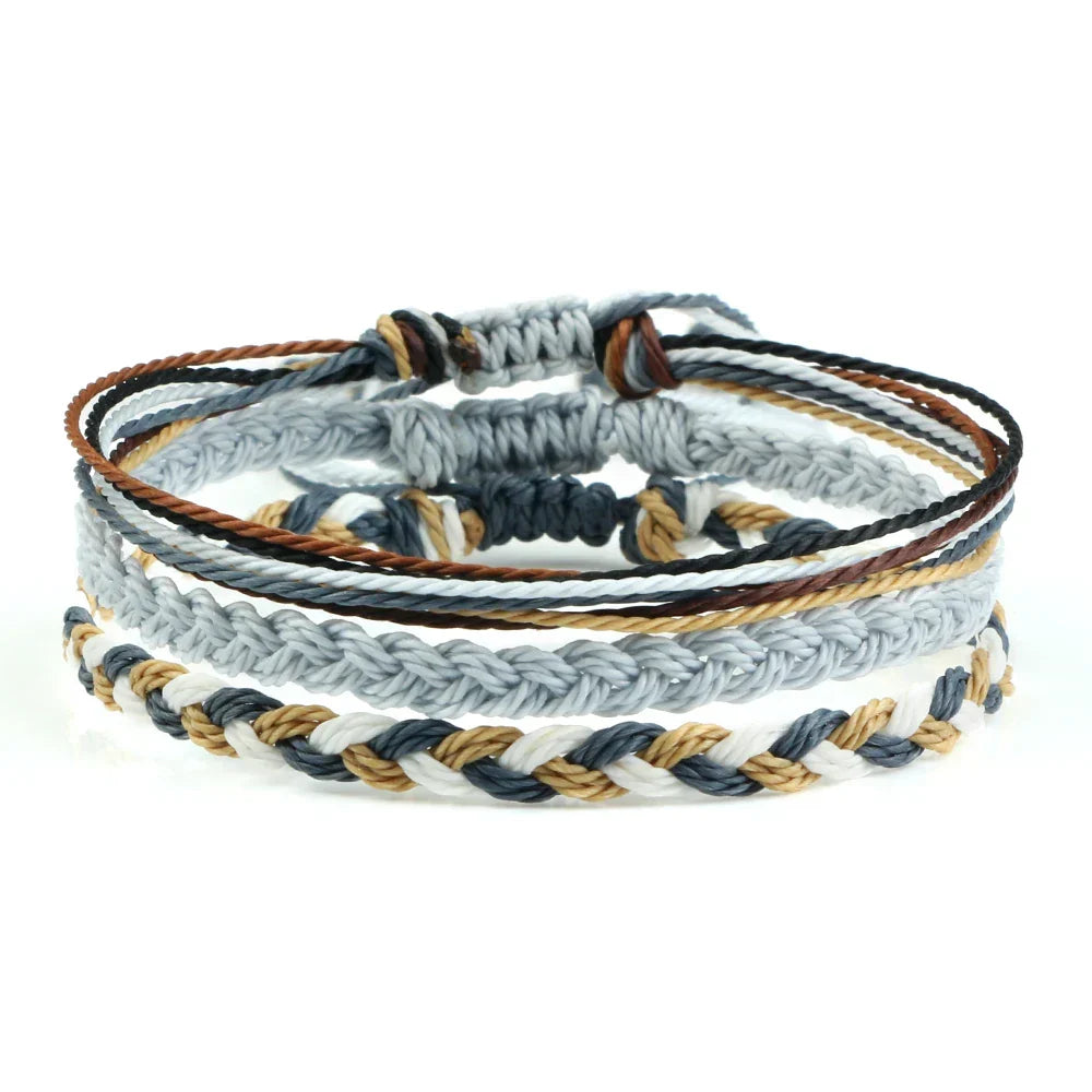 Juego de 3 pulseras brasileñas trenzadas impermeables grises