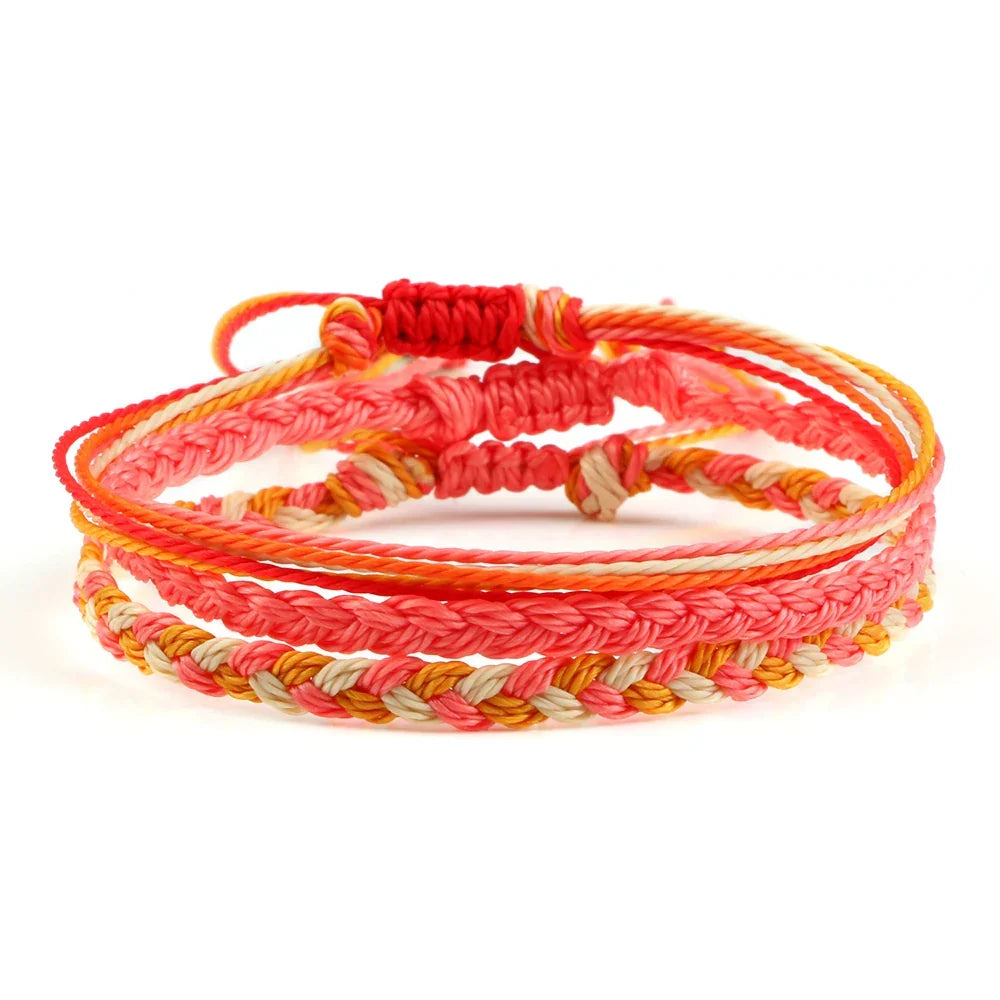 Juego de 3 pulseras brasileñas trenzadas impermeables naranjas