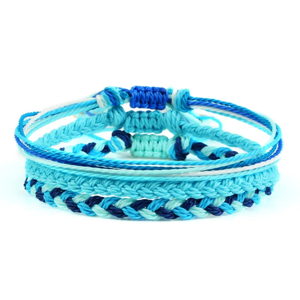 Juego de 3 pulseras brasileñas trenzadas impermeables turquesas