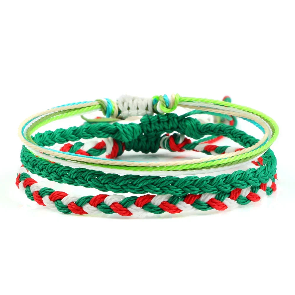Juego de 3 pulseras brasileñas trenzadas impermeables verde y roja