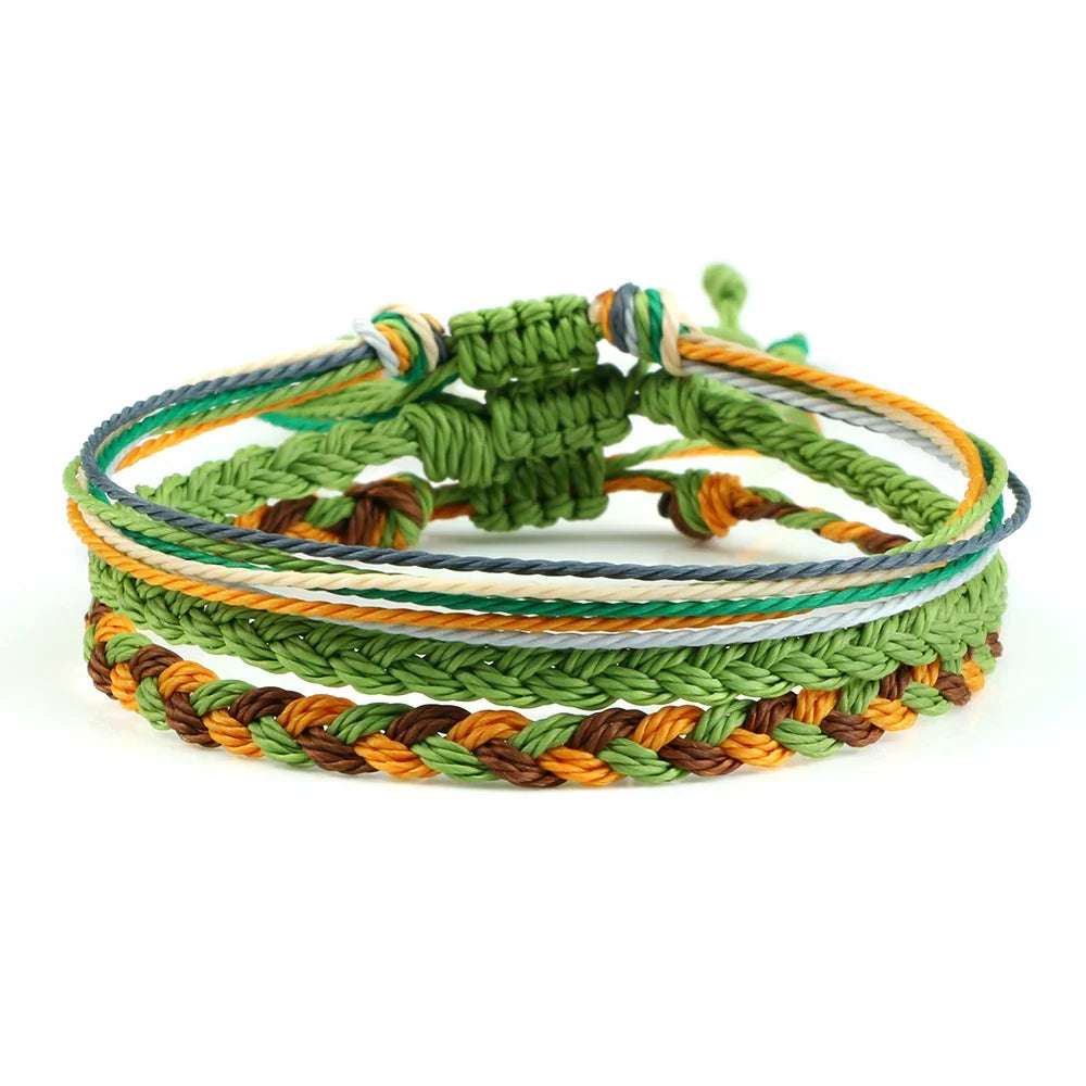 Juego de 3 pulseras brasileñas trenzadas impermeables verde y naranja