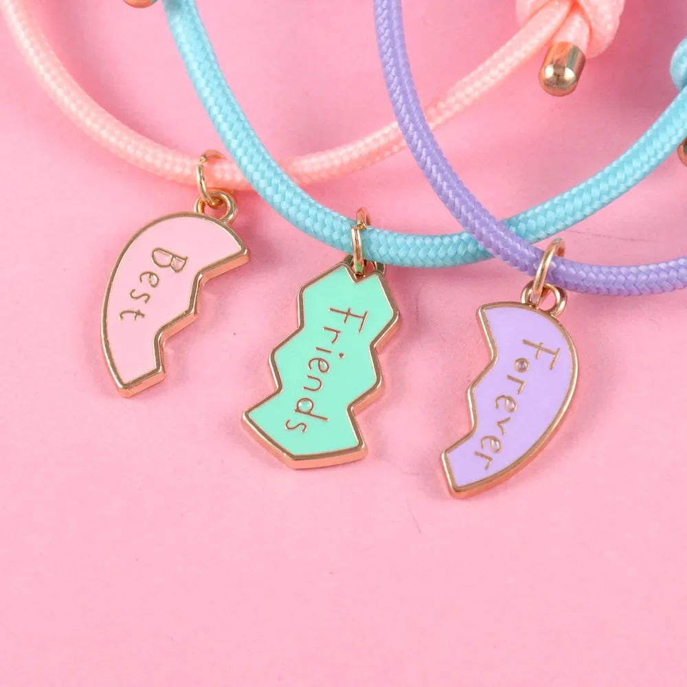 Juego de 3 Pulseras de Cuerda para Trío de Mejores Amigos plata