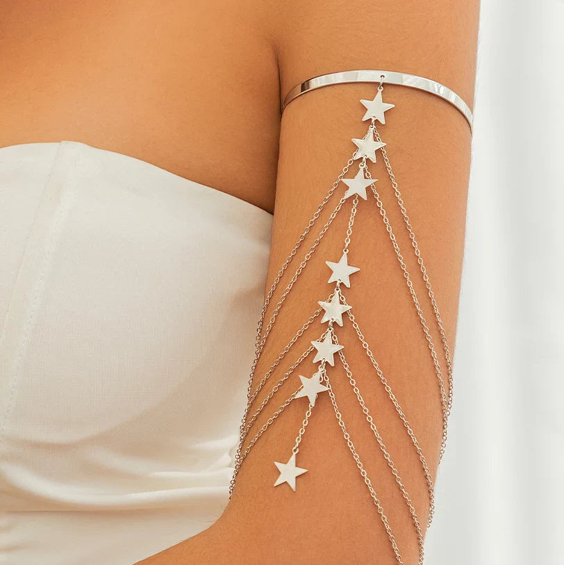 Adorno para la Parte Superior del Brazo - Joya de Bíceps y Pulsera de Brazo con Cadena para Mujer en Plata